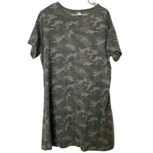 Old Navy Camoflauge Tshirt Womens Large Long Green Tunic Cotton‎ Short Sleeve